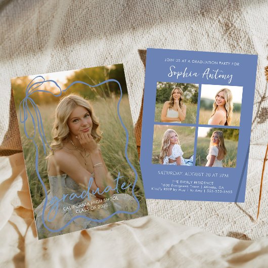 Whimsical Bow Photo Graduation Party Invitation Einladung