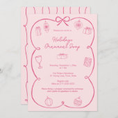 Whimsical Bow Pink Holidays Ornament Swap Party Einladung (Vorne/Hinten)