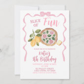 Whimsical Bow Pizza Girl Birthday Party Invitation Einladung (Vorderseite)