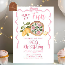 Whimsical Bow Pizza Girl Birthday Party Invitation Einladung