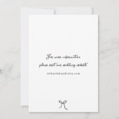 Whimsical Bow & Ribbon Black & White Wedding Einladung (Rückseite)
