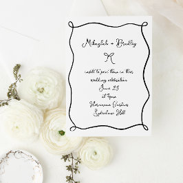 Whimsical Bow & Ribbon Black & White Wedding Einladung