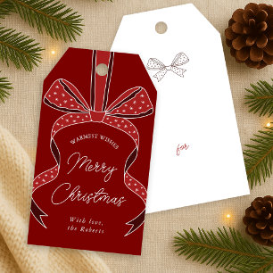 Whimsical Bow & Ribbon Chic Red Frohe Weihnachten Geschenkanhänger