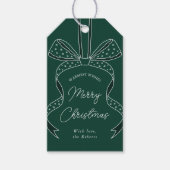 Whimsical Bow & Ribbon Dark Green Frohe Weihnachte Geschenkanhänger (Vorderseite)