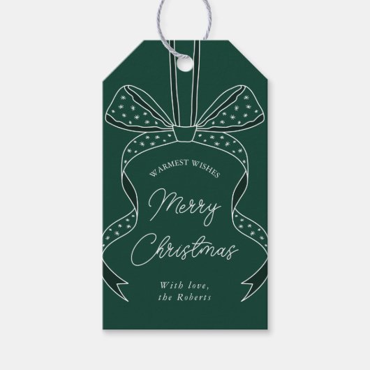 Whimsical Bow & Ribbon Dark Green Frohe Weihnachte Geschenkanhänger (Vorderseite)