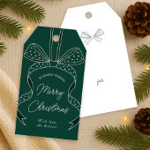 Whimsical Bow & Ribbon Dark Green Frohe Weihnachte Geschenkanhänger