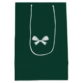 Whimsical Bow & Ribbon Dark Green Frohe Weihnachte Mittlere Geschenktüte (Rückseite)