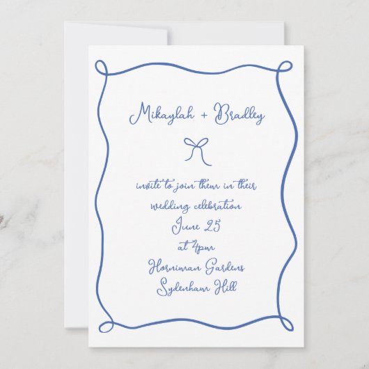 Whimsical Bow & Ribbons French Blue Wedding Einladung (Vorderseite)