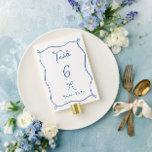 Whimsical Bow & Ribbons French Blue Wedding Tischnummer<br><div class="desc">Französische Blue Whimsical Wedding Tischnummer,  mit handgezeichnetem Bogen und gewelltem Bandrahmen und handgeschriebenem Schriftart. Personalisieren mit Namen.</div>