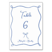 Whimsical Bow & Ribbons French Blue Wedding Tischnummer (Rückseite)