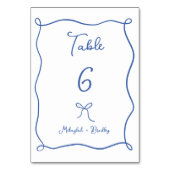 Whimsical Bow & Ribbons French Blue Wedding Tischnummer (Vorderseite)