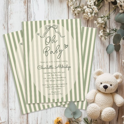 Whimsical Bow Sage Green Baby Shower Einladung