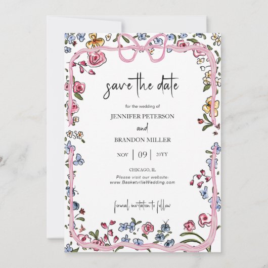Whimsical Bow Save the Date Foto Einladung (Rückseite)