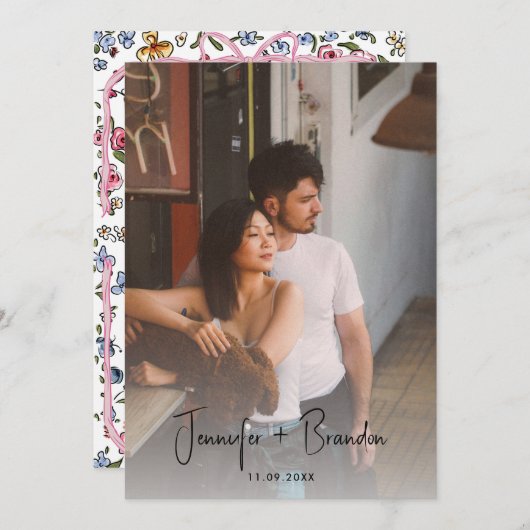 Whimsical Bow Save the Date Foto Einladung (Vorne/Hinten)
