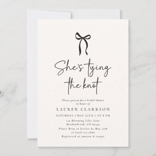 Whimsical Bow, Script-Schriftart Moderne Bindung d Einladung (Vorderseite)