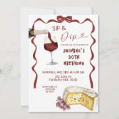 Whimsical Bow Wine Sip and Dip Birthday Einladung (Vorderseite)