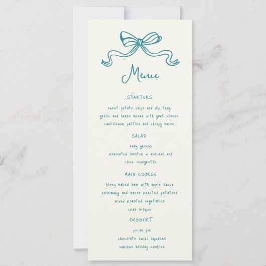Whimsical Bows Hand Drawn Wedning Dinner Menü Einladung (Vorderseite)