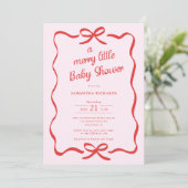 Whimsical bows red pink Merry little baby shower Einladung (Stehend Vorderseite)