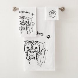 Whimsical Boxer: Bearbeiten von Text Line Art Badhandtuch Set