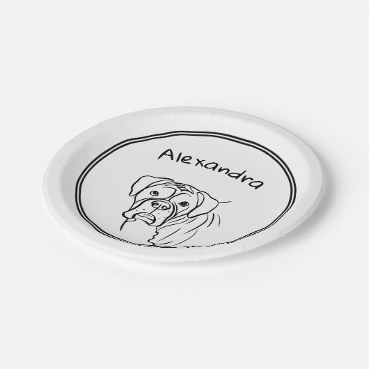 Whimsical Boxer: Bearbeiten von Text Line Art Pappteller (Schrägansicht)