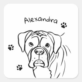 Whimsical Boxer: Bearbeiten von Text Line Art Quadratischer Aufkleber