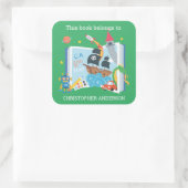 Whimsical Boy Buchzeichen Quadratischer Aufkleber (Tasche)