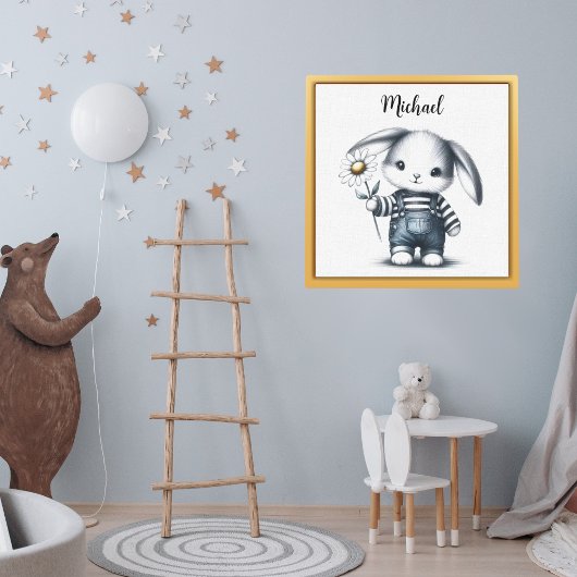 Whimsical Boy Bunny mit Namen Poster