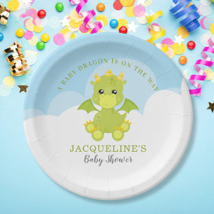 Whimsical Boy-Drachen-Baby-Party Pappteller