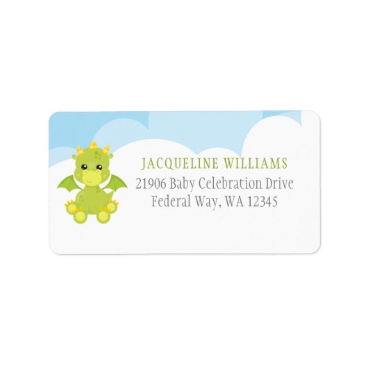 Whimsical Boy Dragon Baby Dusche Adressaufkleber (Vorne)