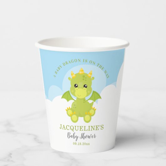 Whimsical Boy Dragon Baby Dusche Pappbecher (Vorderseite)