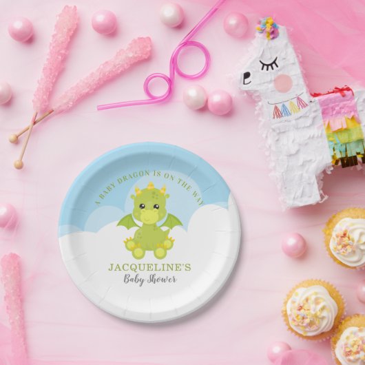 Whimsical Boy Dragon Baby Dusche Pappteller (Party)