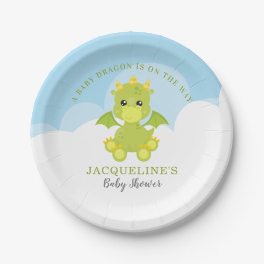 Whimsical Boy Dragon Baby Dusche Pappteller (Vorderseite)