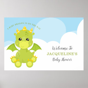 Whimsical Boy Dragon Baby Dusche Poster