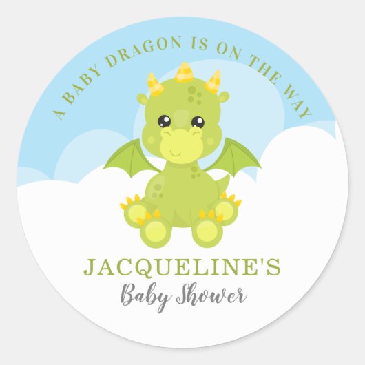 Whimsical Boy Dragon Baby Dusche Runder Aufkleber (Vorderseite)