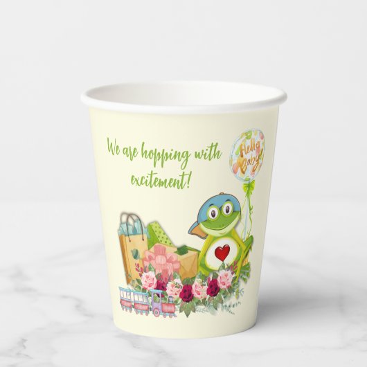 Whimsical Boy Frog Babydusche Papiertüten Pappbecher (Rückseite)