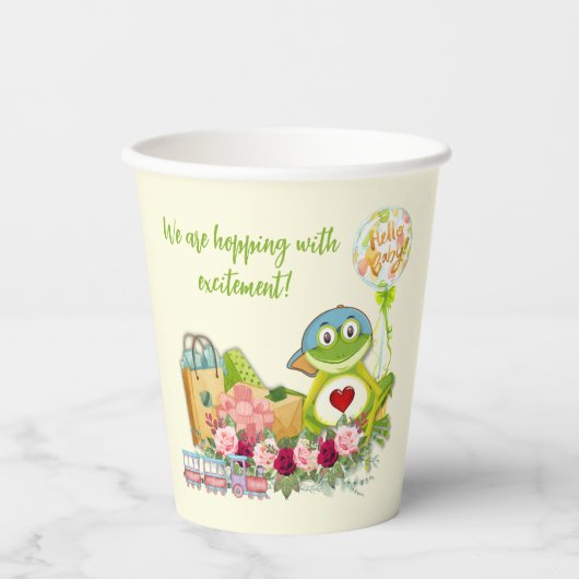 Whimsical Boy Frog Babydusche Papiertüten Pappbecher (Vorderseite)