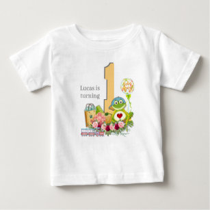 Whimsical Boy Frog   Personalisierter Geburtstag B Baby T-shirt