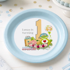 Whimsical Boy Frog | Personalisierter Geburtstag Pappteller