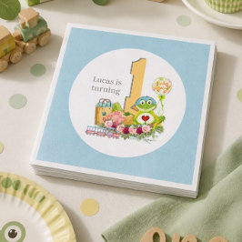 Whimsical Boy Frog | Personalisiertes Geburtstagsp Serviette