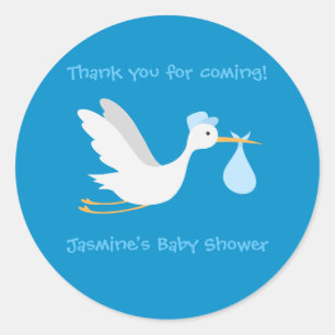 Whimsical Boy Stork Baby Dusche Runder Aufkleber
