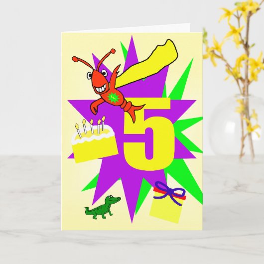 Whimsical Boy's 5. Geburtstag Karte (Gelbe Blume)