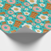 Whimsical Breakfast Characters Blue Pastel Geschenkpapier (Ecke)