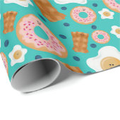 Whimsical Breakfast Characters Blue Pastel Geschenkpapier (Rolleneckpunkt)