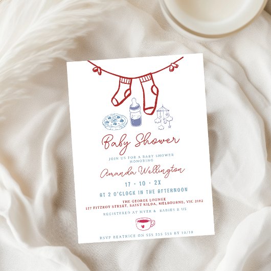 whimsical Breffee Hand Drawn Baby Dusche Einladung