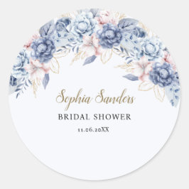 Whimsical Bridal Shower with Soft Blue Flowers Runder Aufkleber