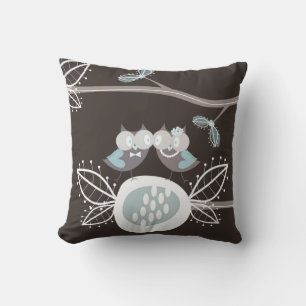 Whimsical Bride Groom Blue Wedding Owls Kissen