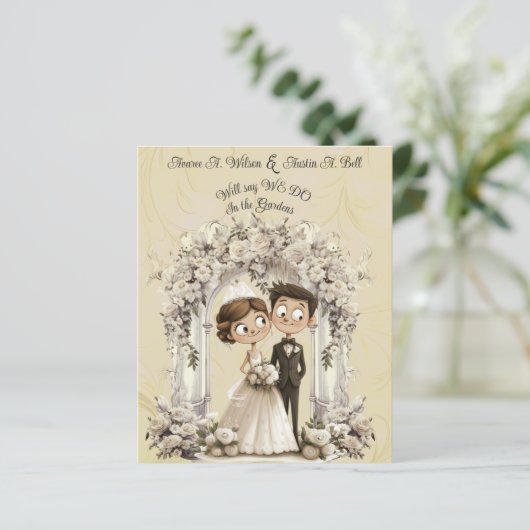 Whimsical Bride Groom Wedding Arch (Stehend Vorderseite)