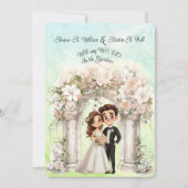 Whimsical Bride Groom Wedding Arch Blue Green Einladung (Vorderseite)