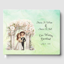 Whimsical Bride Groom Wedding Arch Blue Green Gästebuch