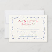 Whimsical Bright Border & Script Names Wedding RSVP Karte (Vorderseite)